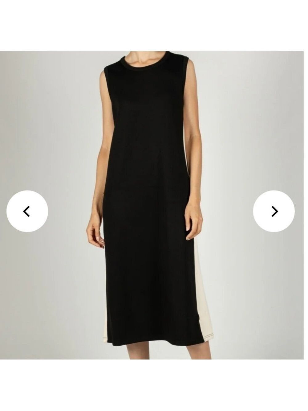 P.Cill Scuba Sleeveless Side Stripe Midi Dress Black and Cream